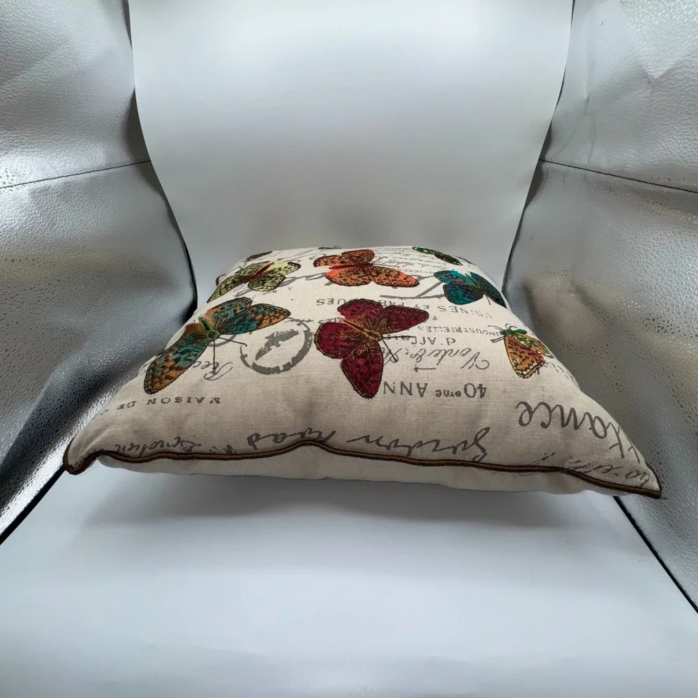 Pier 1 Imports 15x15 Luxury Throw Pillow Embroidered Rainbow‎ Butterfly Decor